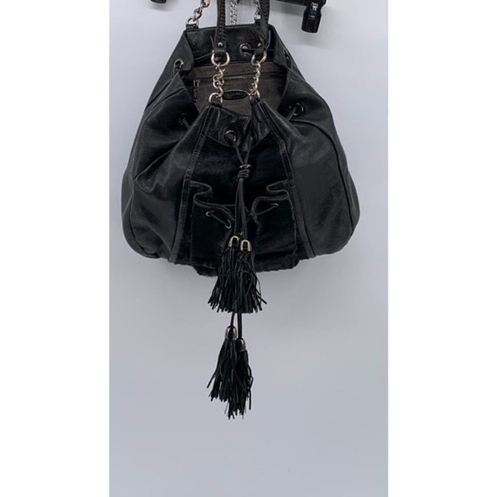 ZAC POSEN Women's Black Suede Herringbone Shoulder Bag